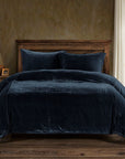 Stella - Queen Faux Silk Velvet Duvet Cover Set Set of 3 - Midnight Blue