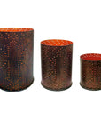 Saguaro Cactus - Cross Distressed Metal Cylinder Pillar Candle Holder Set Set of 3 , 2 Per Carton - Dark Brown