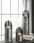 Karter - Iron & Glass Candleholders (Set of 3) - Silver & Dark Gray