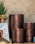 Saguaro Cactus - Cross Distressed Metal Cylinder Pillar Candle Holder Set Set of 3 , 2 Per Carton - Dark Brown