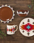 Del Sol - Aztec Ceramic Dinnerware Set Set of 16 - Red / Brown