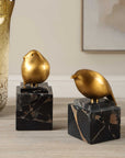 Golden Finch - Bird Figurines (Set of 2) - Black / Brass