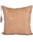 Genuine Leather - Chevron Tasseled Throw Pillow - Tan