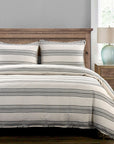 Prescott - Queen Duvet Cover Set Set of 3 - White / Black