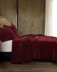 Stella - Twin Faux Silk Velvet Pintuck Quilt - Garnet Red