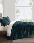 Stella - King Faux Silk Velvet Double Box Stitch Quilt Set Set of 3 - Storm Blue