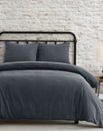 Cotton Canvas - Queen Stonewashed Duvet Cover Set Set of 3 - Charcoal