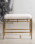 Karleen - Plush Small Brass Bench - White