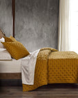 Stella - Full/Queen Faux Silk Velvet Pintuck Quilt - Saffron