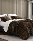 Stella - King Faux Silk Velvet Double Box Stitch Quilt Set Set of 3 - Green Ochre