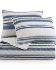 Mystic Stripe - King Cotton Gauze Quilt Set (Set of 3) - Navy
