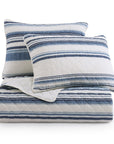 Mystic Stripe - Full/Queen Cotton Gauze Quilt Set Set of 3 - Navy