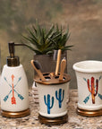 Saguaro Cactus - Cactus Ceramic Countertop Bathroom Set (Set of 3), 4 Per Carton - White / Brown