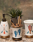 Saguaro Cactus - Cactus Ceramic Countertop Bathroom Set Set of 3 , 4 Per Carton - White / Brown