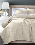 Anna - King Diamond Quilted Coverlet Set Set of 3 - Light Tan