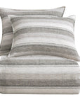 100% French Flax Linen - Queen Variegated Stripe Duvet Cover Set Set of 3 - Charcoal