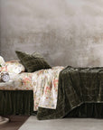 Stella - King Faux Silk Velvet Double Box Stitch Quilt Set Set of 3 - Fern Green