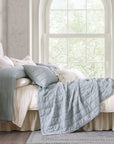 Stella - King Faux Silk Velvet Double Box Stitch Quilt Set Set of 3 - Icy Blue