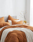 100% French Flax Linen - Queen Duvet Cover Set (Set of 3) - Caramel