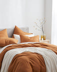 100% French Flax Linen - Queen Duvet Cover Set Set of 3 - Caramel
