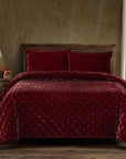 Stella - Twin Faux Silk Velvet Pintuck Quilt - Garnet Red