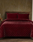 Stella - Twin Faux Silk Velvet Pintuck Quilt - Garnet Red