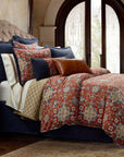 Melinda - King Washed Linen Duvet Cover Set Set of 3 - Red / Navy
