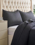 Satin Channel - Full/Queen Quilt Set Set of 3 - Black