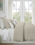 Hera - King Washed Linen Flange Comforter Set Set of 3 - Light Tan
