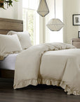 Lily - Queen Washed Linen Duvet Cover Set Set of 3 - Light Tan
