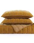 Stella - King Faux Silk Velvet Double Box Stitch Quilt Set Set of 3 - Saffron