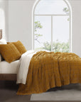 Stella - King Faux Silk Velvet Double Box Stitch Quilt Set Set of 3 - Saffron