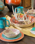 Tossed Feather - Feather Melamine Dinnerware Set Set of 14 , 2 Per Carton - Orange / Blue