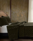 Stella - King Faux Silk Velvet Pintuck Quilt Set Set of 3 - Fern Green