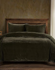 Stella - Queen Faux Silk Velvet Duvet Cover Set Set of 3 - Fern Green