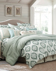 Belmont - Queen Comforter Set Set of 4 - Green / White
