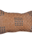Genuine Leather - Studded Basket Weave Pillow - Tan