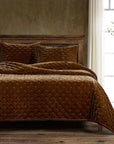 Stella - Twin Faux Silk Velvet Pintuck Quilt - Copper Brown