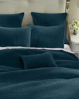 Stonewashed Cotton Velvet - Full/Queen Quilt Set Set of 3 - Deep Blue