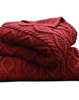 Cable Knit - Soft Wool Throw Blanket - Red