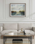 Blue Reverie - Framed Abstract Lake Print - Light Brown
