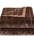 Stella - King Faux Silk Velvet Double Box Stitch Quilt Set Set of 3 - Copper Brown