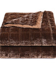 Stella - Full/Queen Faux Silk Velvet Double Box Stitch Quilt Set Set of 3 - Copper Brown