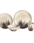 Clearwater Pines - Ceramic Dinnerware Set Set of 16 - Cream / Tan / Brown