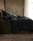 Stella - Full/Queen Faux Silk Velvet Pintuck Quilt Set Set of 3 - Black