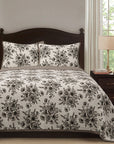 Lyla - Full/Queen Reversible Floral Print Quilt Set Set of 3 - White / Brown