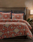 Melinda - Queen Washed Linen Duvet Cover Set Set of 3 - Red / Navy