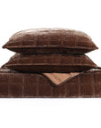 Stella - Full/Queen Faux Silk Velvet Double Box Stitch Quilt Set (Set of 3) - Copper Brown