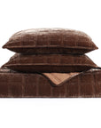 Stella - Full/Queen Faux Silk Velvet Double Box Stitch Quilt Set Set of 3 - Copper Brown
