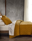 Stella - Full/Queen Faux Silk Velvet Pintuck Quilt Set Set of 3 - Saffron